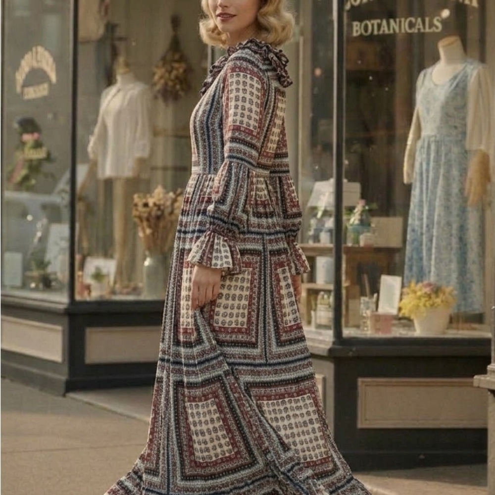 Dainty Jewells Large Vintage 3/4 sleeves Printed Maxi Dress stunning dress - Picture 2 of 10